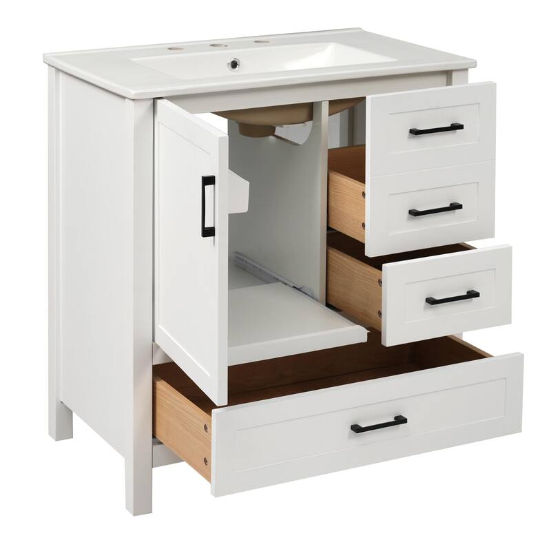 30" Bathroom Vanity with Sink Combo, Storage Cabinet with 3 Soft-Close Drawers and Removable Tray