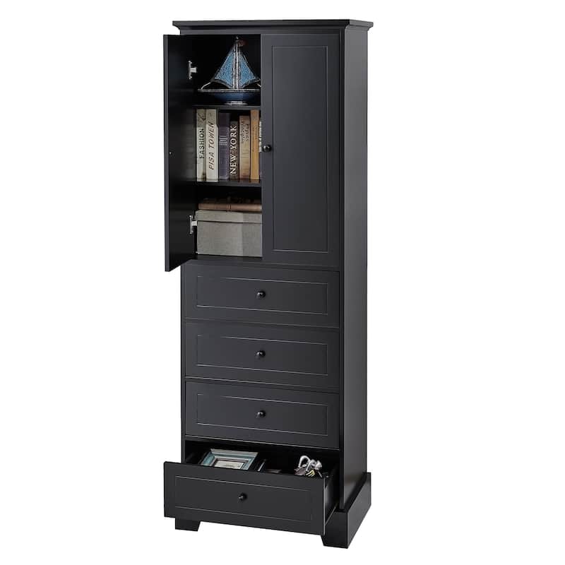 Storage Cabinet with 2 Doors and 4 Drawers for Bathroom Office