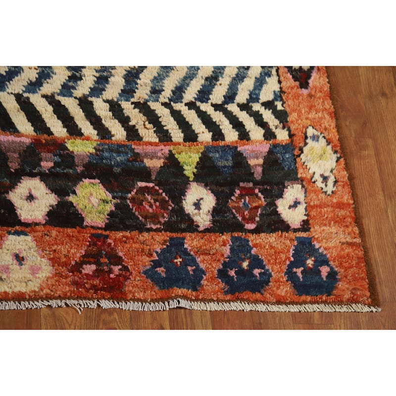 Moroccan Oriental Area Rug Handmade Orange Modern Wool Carpet - 6'5" x 9'8"