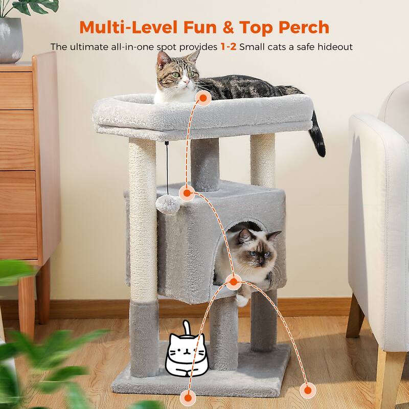 29" Indoor Cat Tree Tower Cat Condo with Scratching Posts & Plush Perch