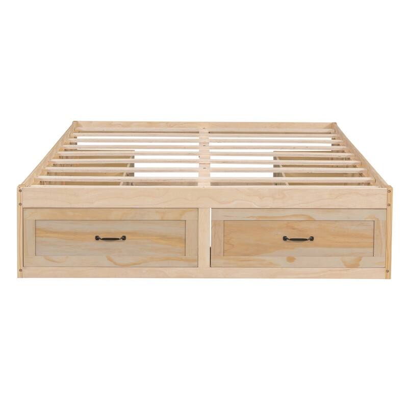 Full Size And Queen Size Platform Bed with 6 Storage Drawers,Antique White