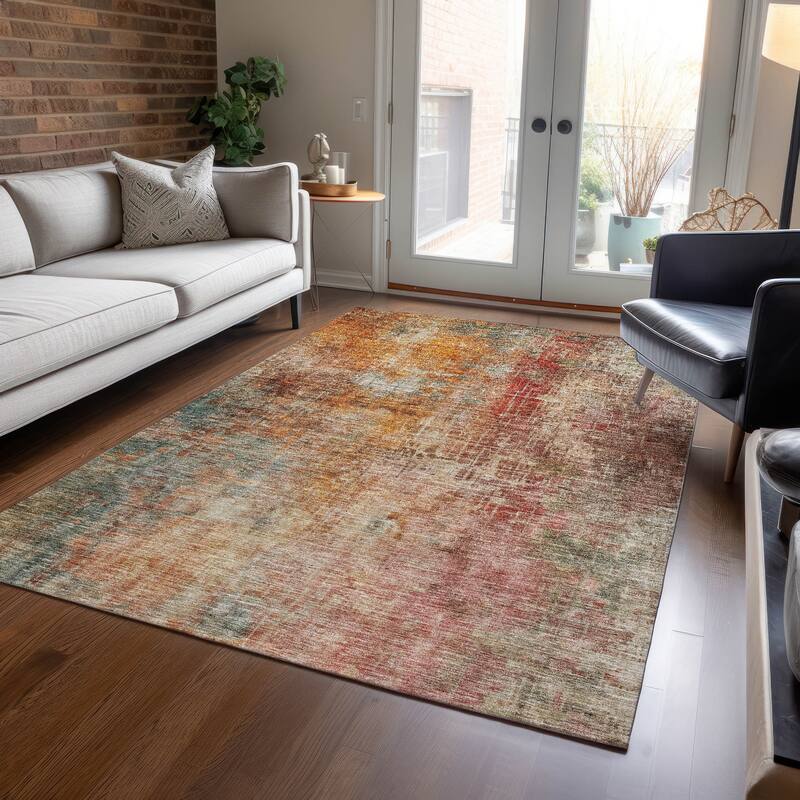 Machine Washable Indoor/ Outdoor Abstract Modern Chantille Rug - Tan - 3' x 5'