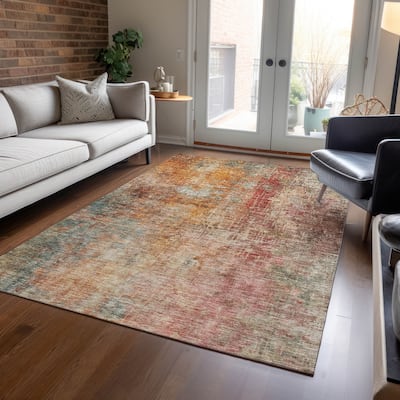 Machine Washable Indoor/ Outdoor Abstract Modern Chantille Rug