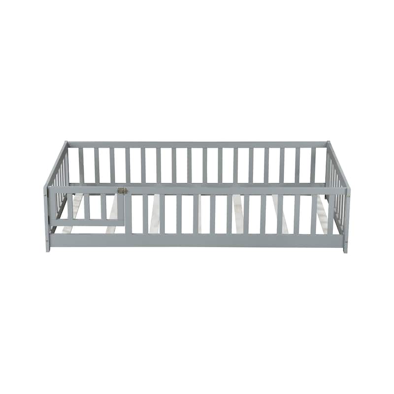 Twin Size Floor Bed with Fence and Door