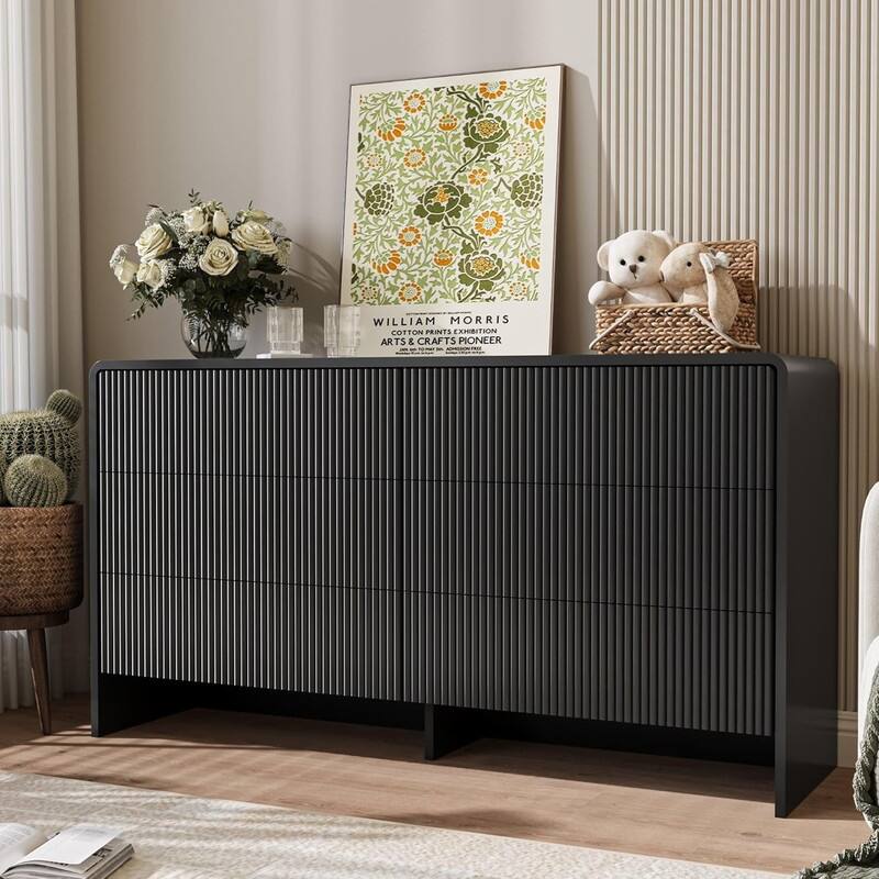 FURNIWAY White 6 Drawer Dresser 55" Push to Open Modern for Bedroom