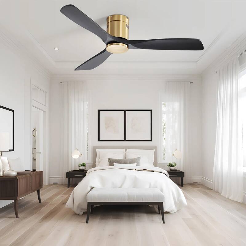 Indoor 52 Inch Ceiling Fan Without Light 3 Solid Wood Fan Blade Noiseless Reversible Dc Motor Remote Control For Living Room