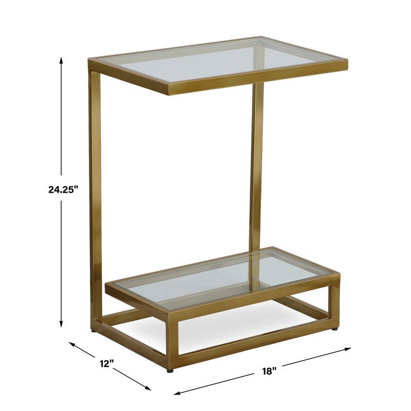 Double Floating Glass Accent Table - 24.25" - Clear and Brass Finish