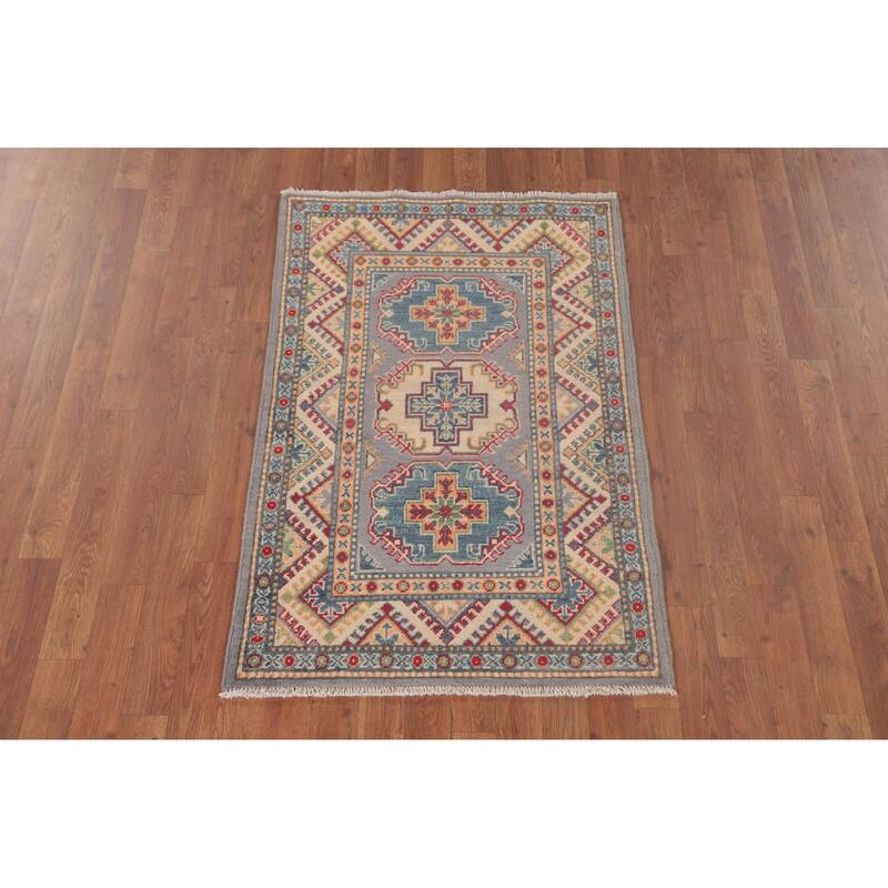 Geometric Kazak Oriental Foyer Rug Handmade Traditional Wool Carpet - 2'9" x 4'1"