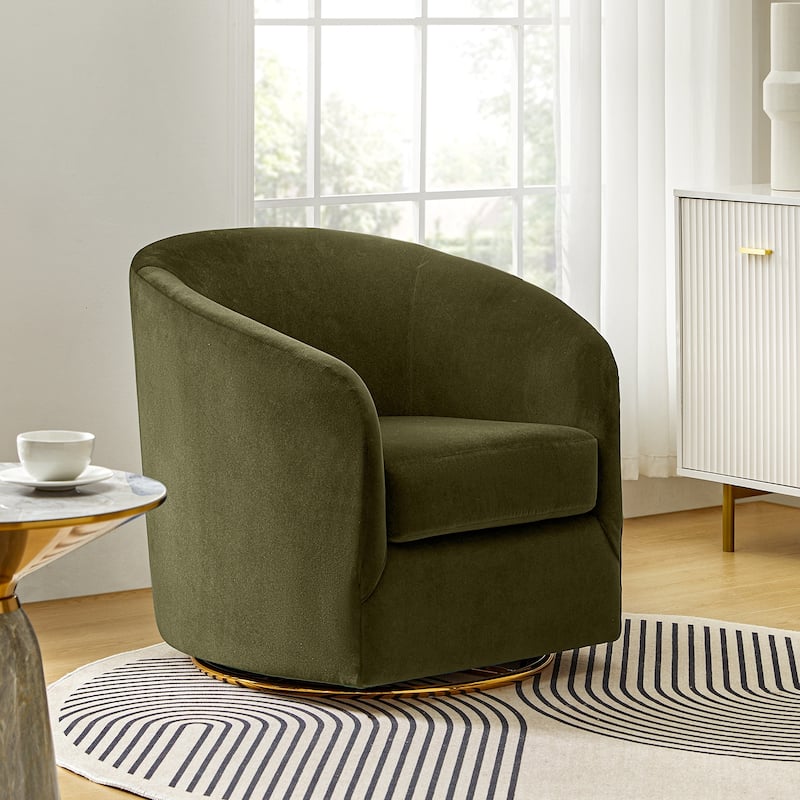 Eleuterio Modern Velvet Curved Swivel Accent Barrel Chair with Metal Base by HULALA HOME