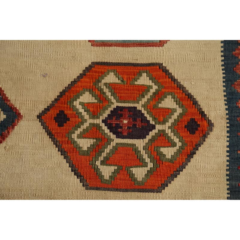 Kilim Qashqai Persian Vintage Rug Orientak Beige Wool Carpet - 5'1"x 8'3"