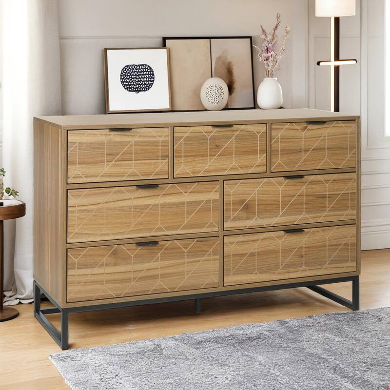 Modern 7 Drawer Dresser Wood Cabinet (Walnut)