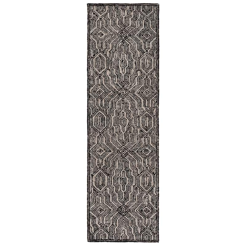 SAFAVIEH Handmade Marquee Liutza Wool Blend Rug - 2'3" x 8' Runner - Charcoal/Ivory