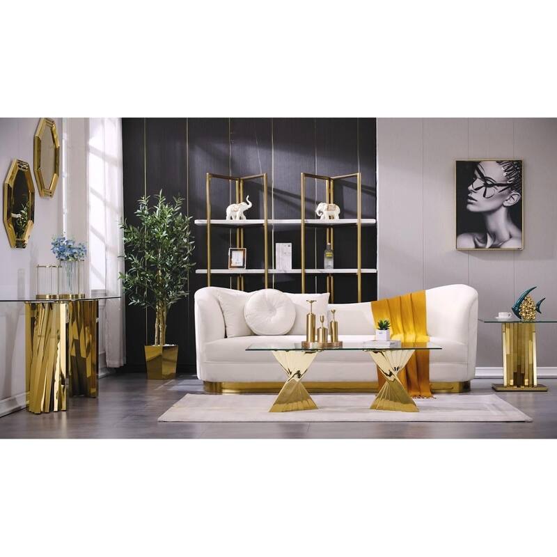 Luxury and Modern Glass End Table with 24 Inch Square Glass Top and Stainless Steel Geometric Base
