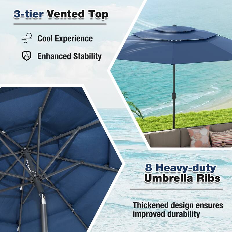 10 Ft Patio Umbrella with Crank and Tilt Vented Polyester Canopy for Backyard and Pool Shade