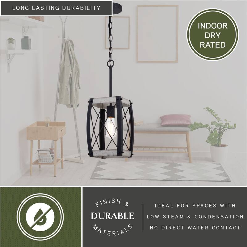 Montclare Black and White Ash Wood Farmhouse Cage Pendant Ceiling Light