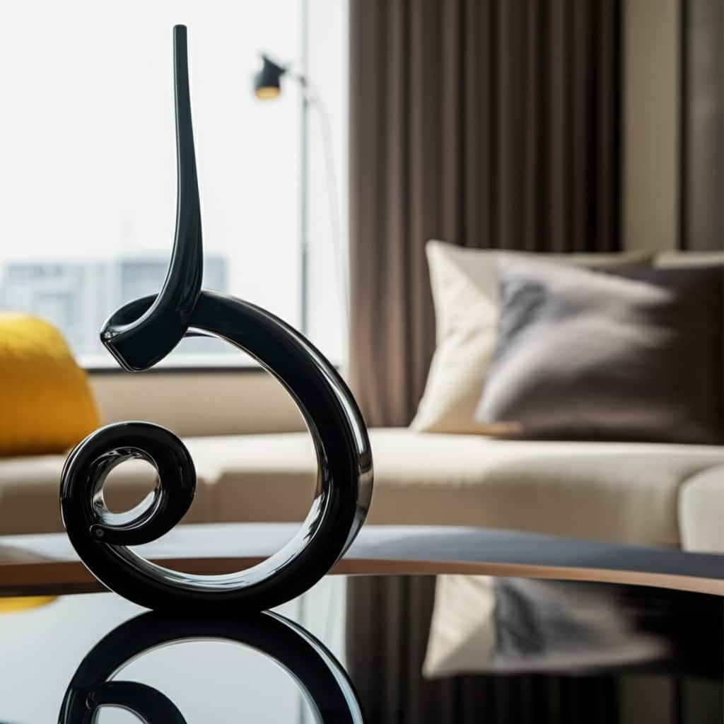 Glass Sculpture Stylish Abstract Swirl Decorative Accent - 16" Black - 7" x 5" x 15.5"