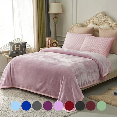 Thicken Reversible Solid Mink Fleece Blanket Fuzzy Cozy Bed Blanket for Couch Camping