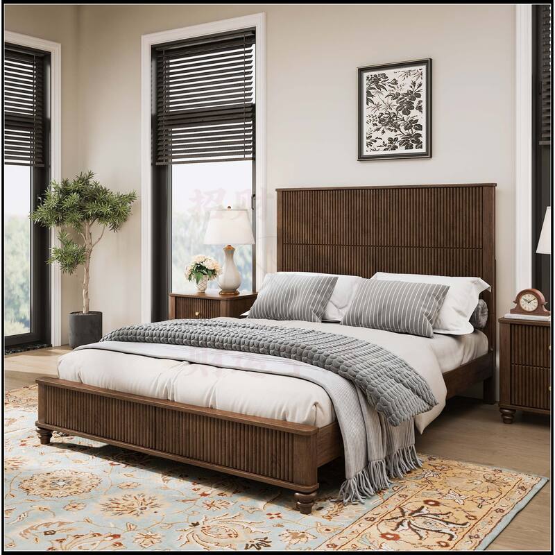 Queen Platform Bed Frame with Tall Headboard