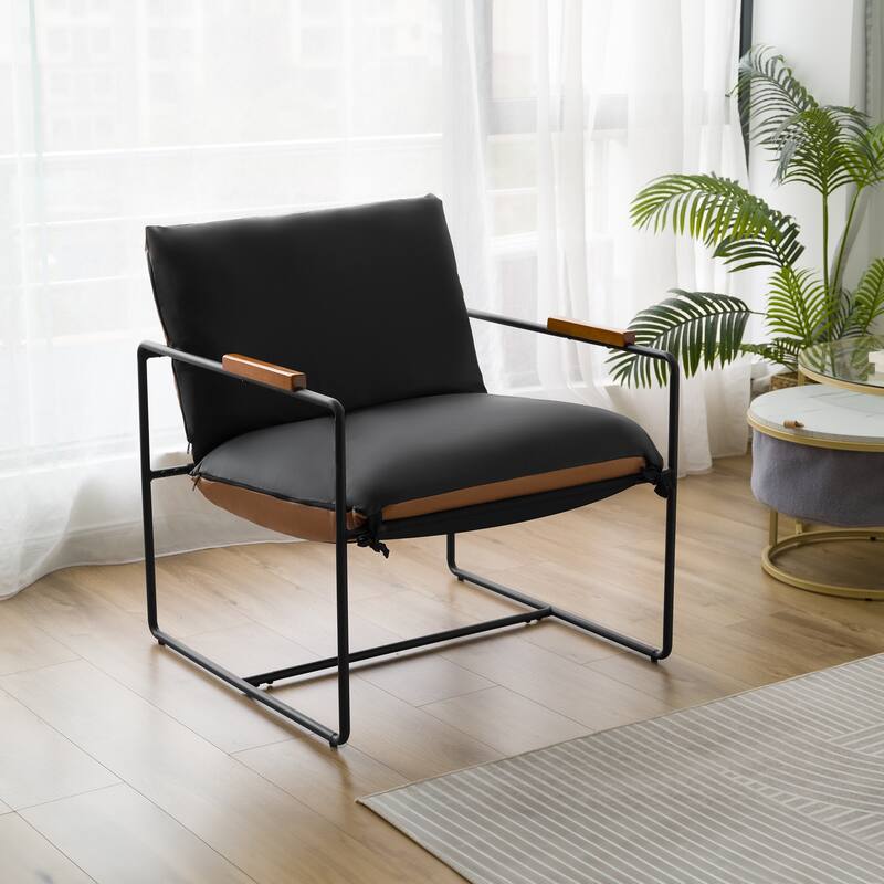 Accent Chair with Detachable Double-sided Cushion, Modern Upholstered Armchair with Metal Frame - 25.2'' H X 30.3'' W X 30.3'' D
