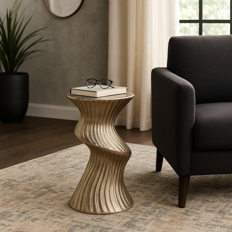Marble Top Aluminum Side Table Round Sculptural Accent Modern