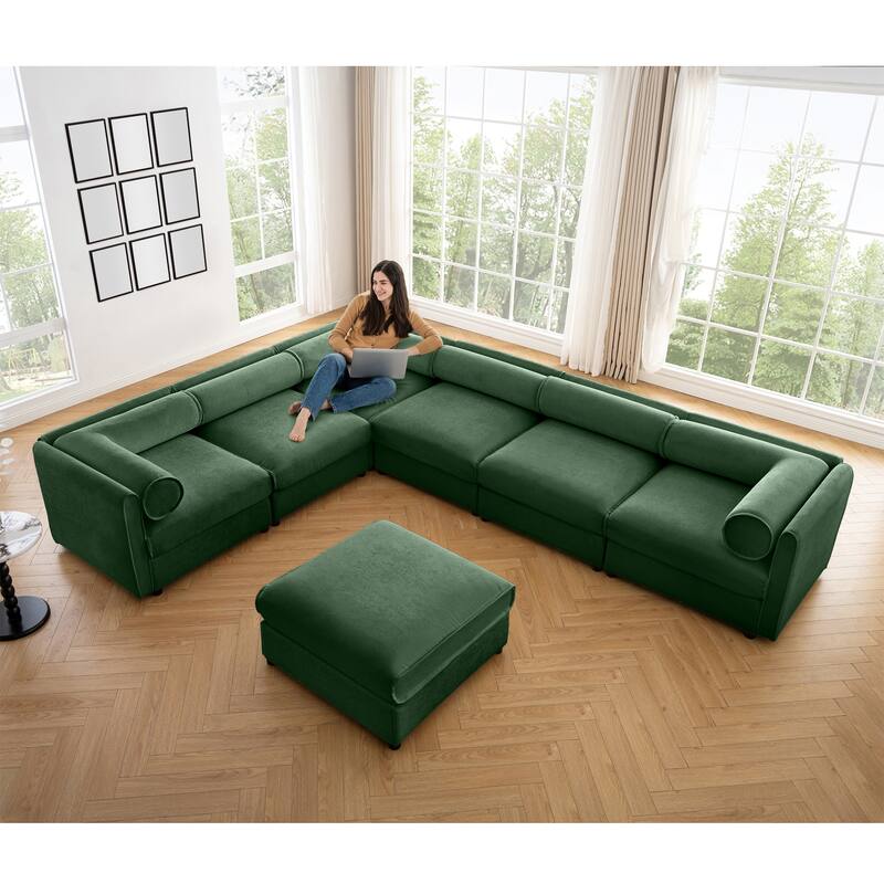 GDFStudio - Shanks Chenille 6-Seater Sofa With 1 Ottoman