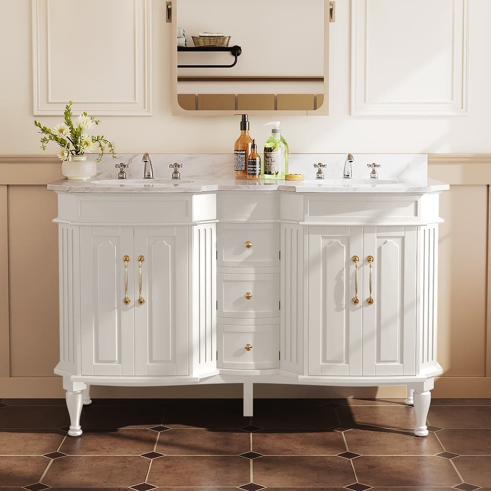 54-Inch European Style Solid Wood Bathroom Vanity with Sink - Elegant Detailing