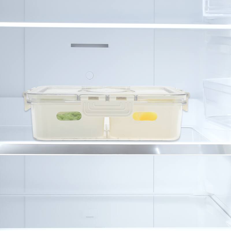 Rectangle Drain Food Storage Containers 2 Compartment White Transparent 1 Set - White Transparent - White Transparent