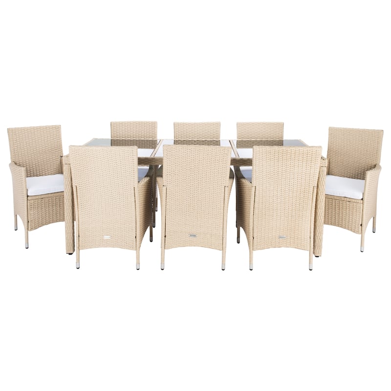 SAFAVIEH Outdoor Lianna 9-Piece Wicker Dining Set - 75Wx35Dx29H