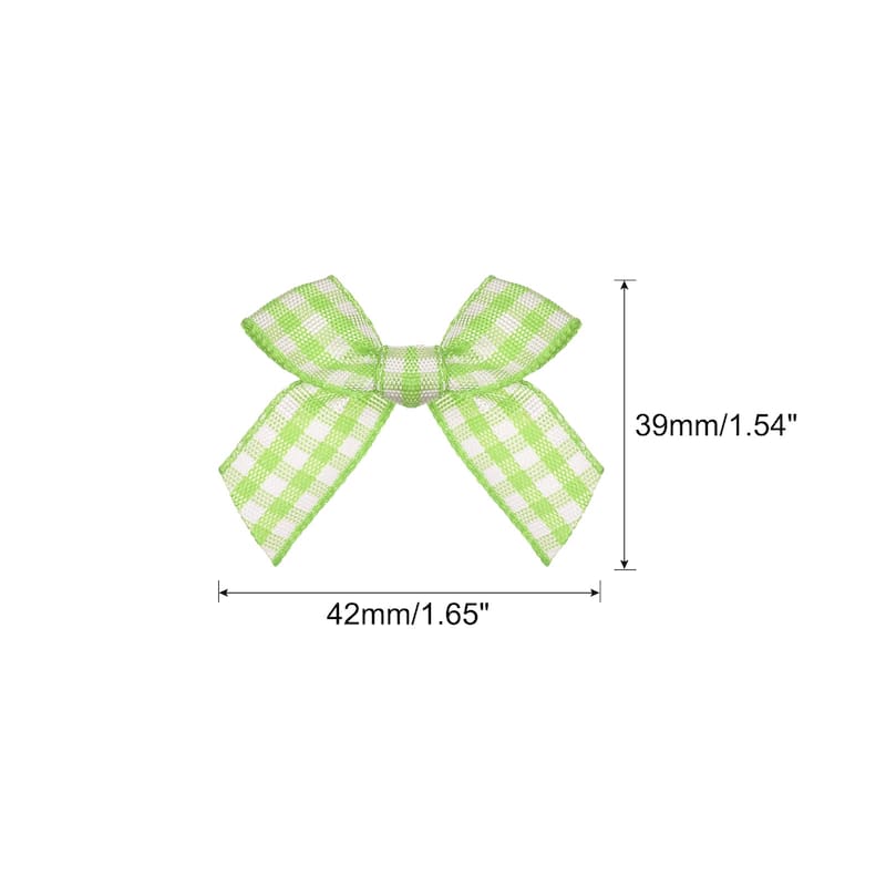 100Pcs Mini Gingham Ribbon Bow Checkered Satin Ribbon Flower Bows - Light Green