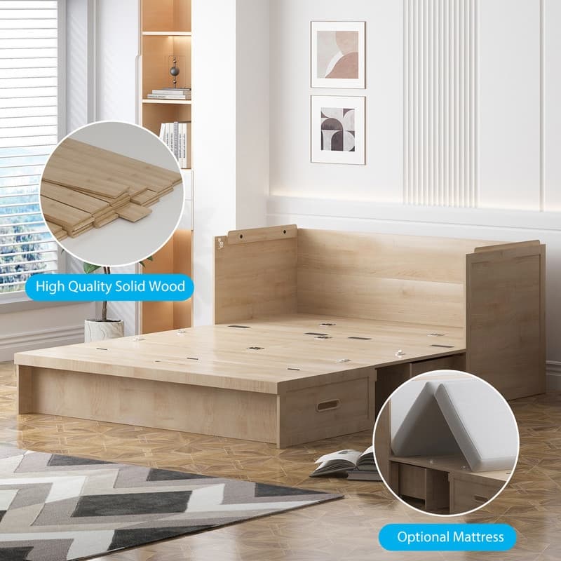 Mixoy Queen Size Murphy Bed with Charging Station & Storage Drawer,Space-Saving Design,Optional Mattress