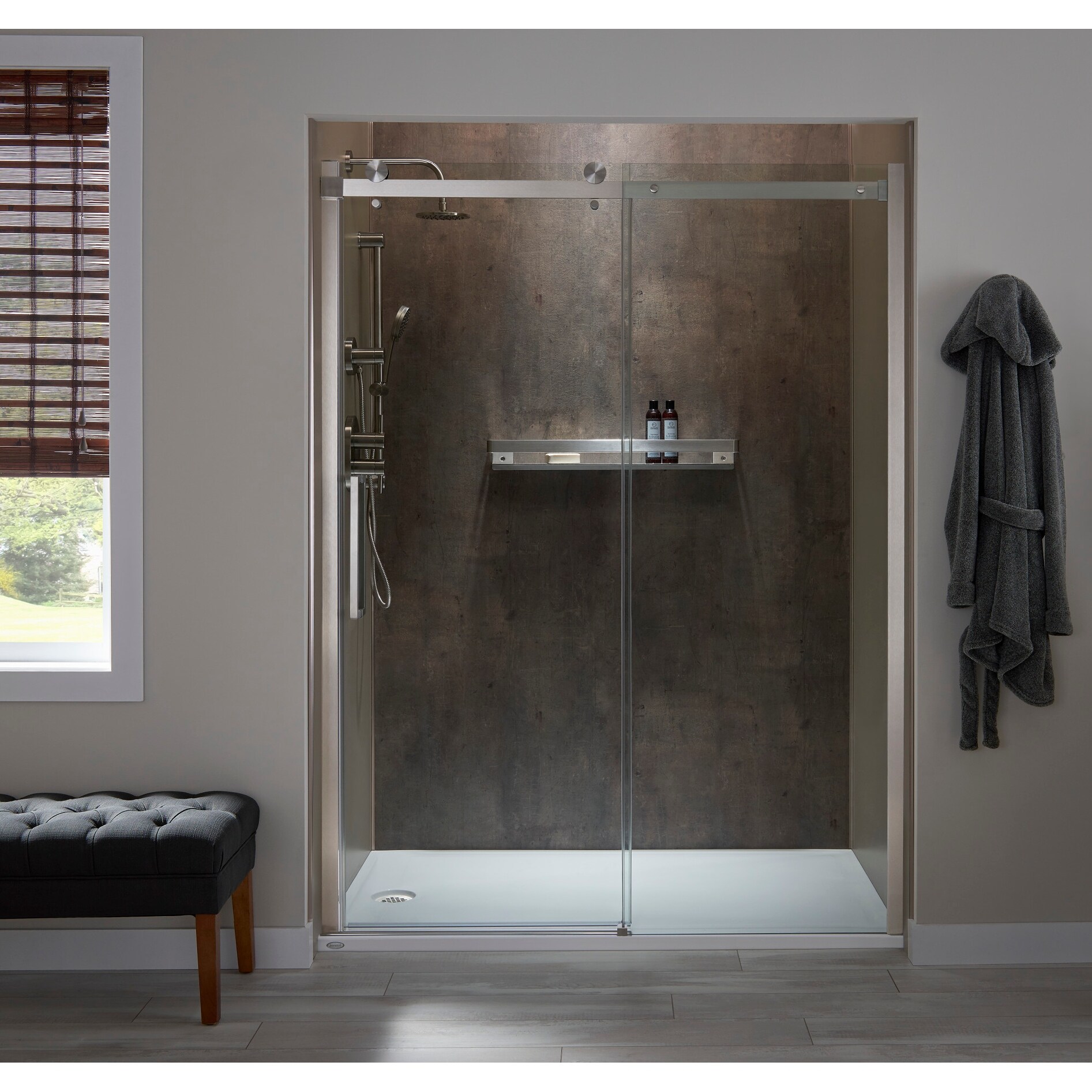 Shop Jacuzzi Sx60 79 High X 60 Wide Sliding Semi Frameless Shower Door Overstock 28035822 Brushed Nickel