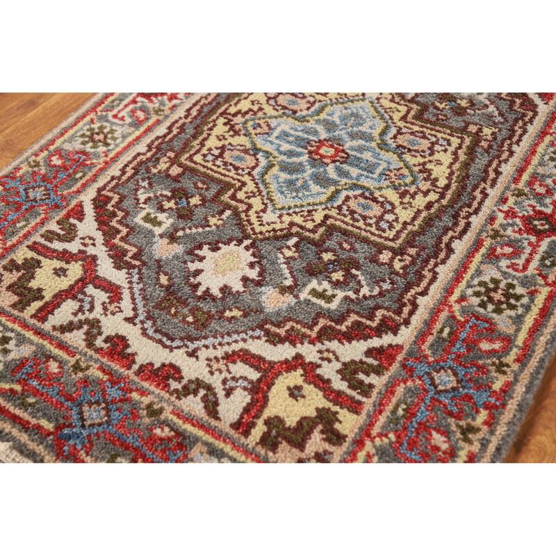Hand Knotted Oriental 100% Wool Carpet Traditional Medallion Greys & Charcoal Heriz (serapi) Area Rug - 3' 0'' X 2' 0''