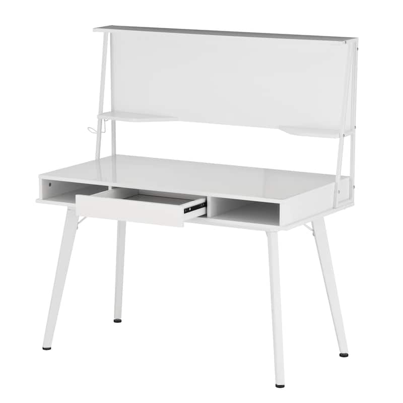 Study Computer Desk with Storage & Magnetic Dry Erase White Board, White On-Site