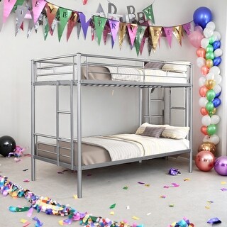 Kid Bed Frame Durable Metal Twin Over Twin Bunk Bed with Anti-Noise Design