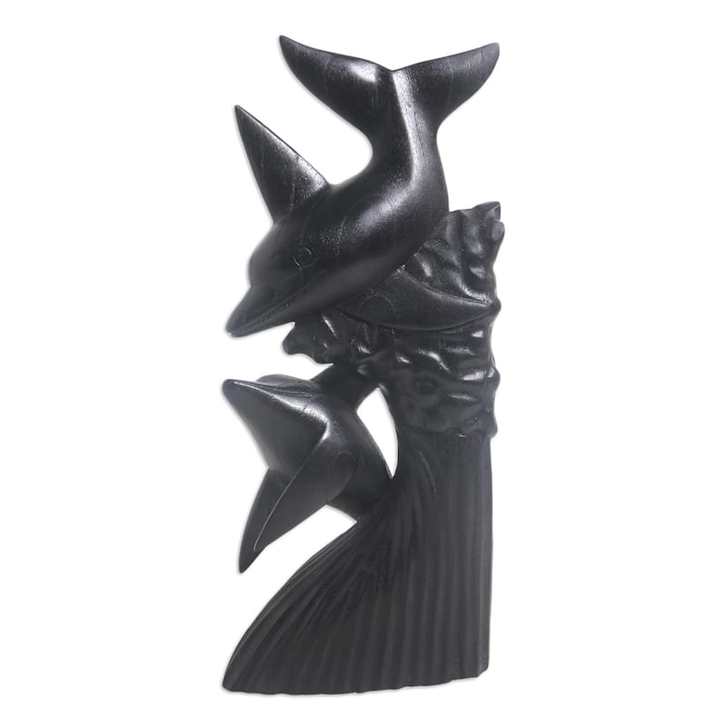Novica Handmade Dolphins On The Reef Wood Sculpture