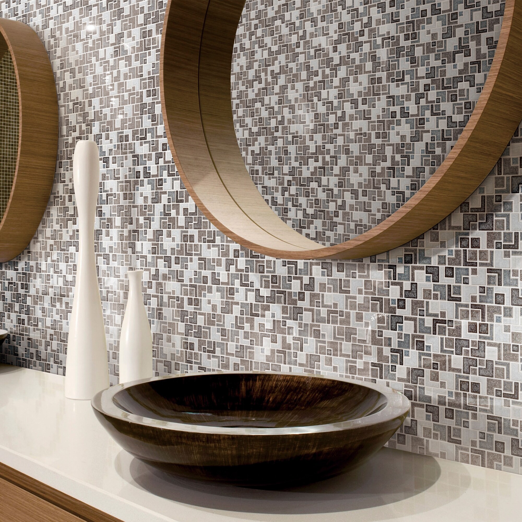 Shop Tilegen Maze Square Random Sized Glass And Ceramic Mosaic Tile In Brown Wall Tile 10 Sheets 9 6sqft Overstock 27973428
