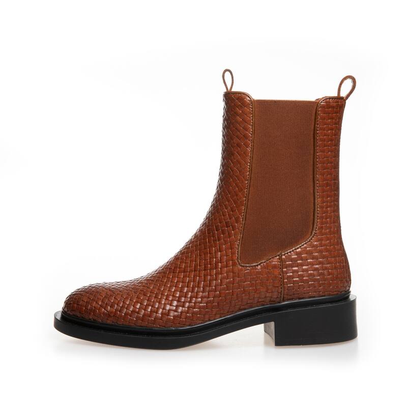 Copenhagen Shoes Movement Woven Leather Chelsea Boot - Cognac - 40