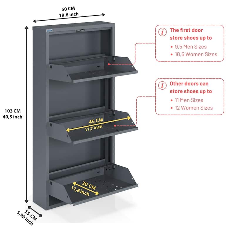 Antibacterial 3 Tier metal shoe cabinet front holes