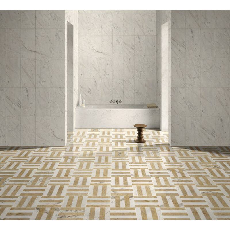 Roomfitters Waterjet Marble Tile for Floor and Wall, Polished Natural Stone, Genuine Marble, 4-Piece Boxe, White Gold