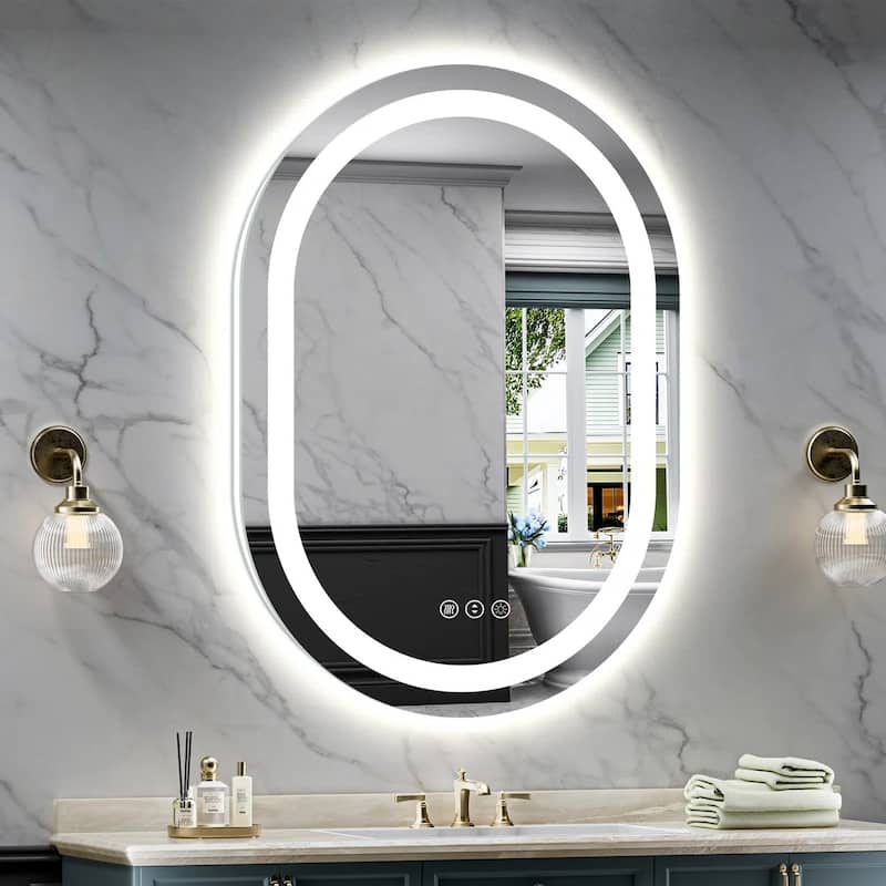 Oval Front & Back LED Lighted Anti-fog Tempered Glass Wall Bathroom Vanity Mirror, ETL Certified, 3-Year Warranty