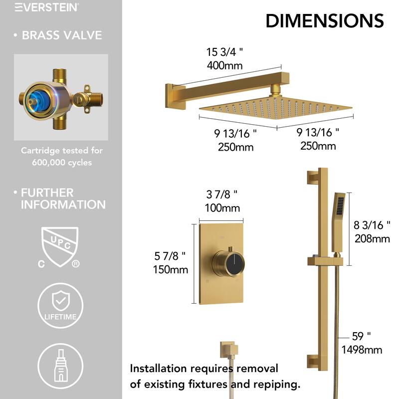 Slide Bar High-Pressure Balancing Shower System 10" Rainfall Shower Head with Handheld Shower