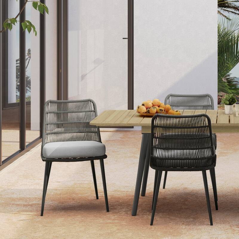 WyndenHall Kiki 20 inch Wide Contemporary Outdoor Dining Chair (Set of 2) in Grey Polyester Fabric - 24" D x 20" W x 33.9" H - Grey
