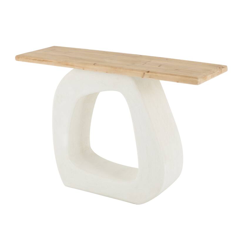 White Wooden O Shaped Living Room Console Table with Light Brown Tabletop