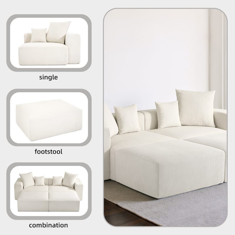 4-Piece Modern Corduroy Modular Sectional Sofa Set with 4 Throw Pillows