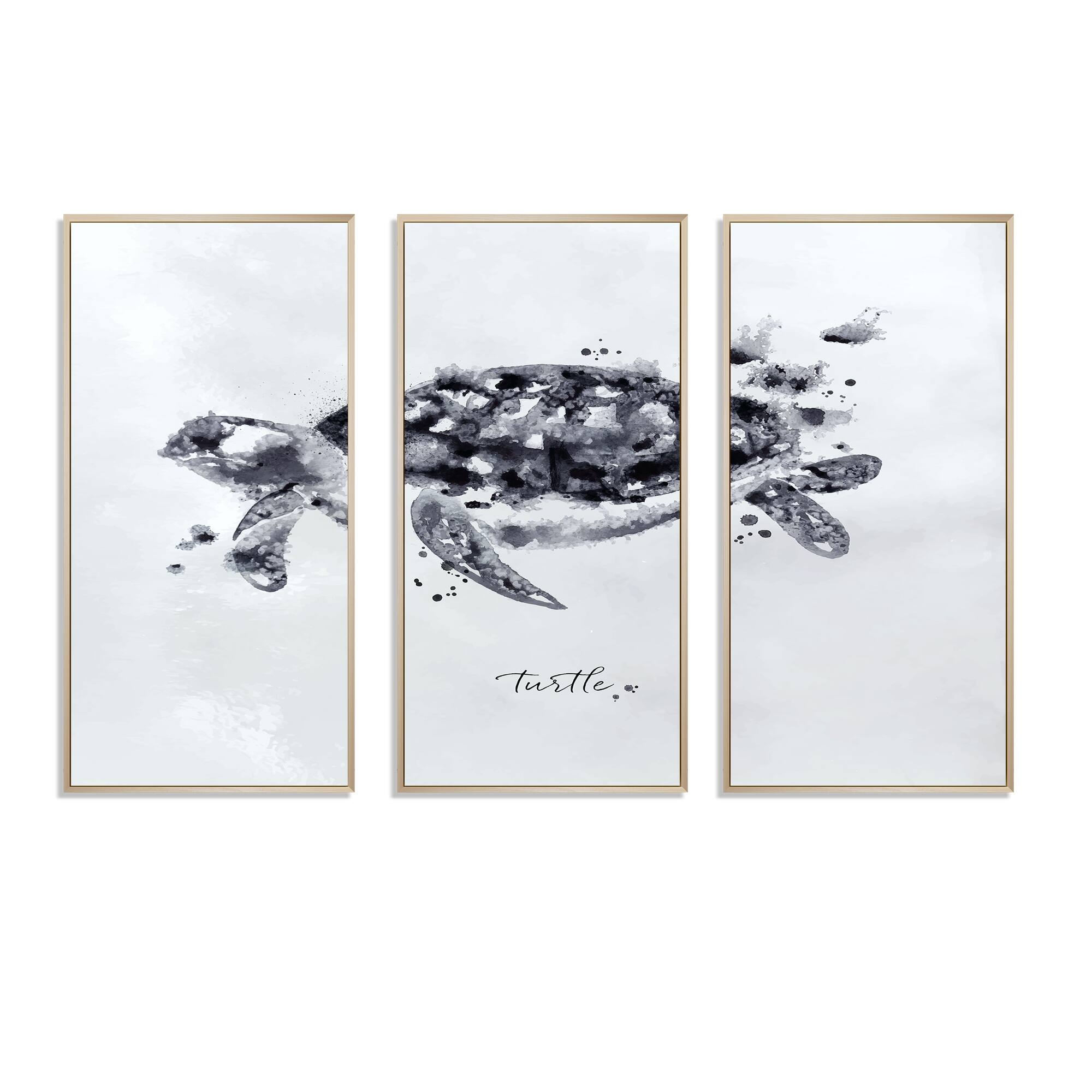 designart-monotype-turtle-black-animal-framed-art-prints-set-of-3-4