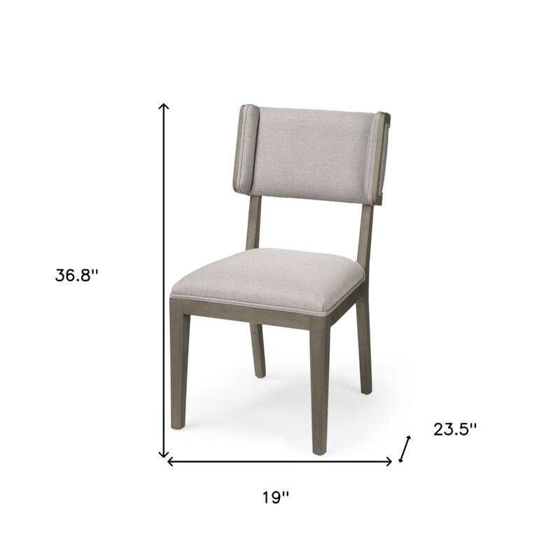 Set of 2 Modern Light Grey Fabric Upholstered Side Dining Chairs with Open Back and Wood Legs - 36.8”H x 19”W x 23.5”D