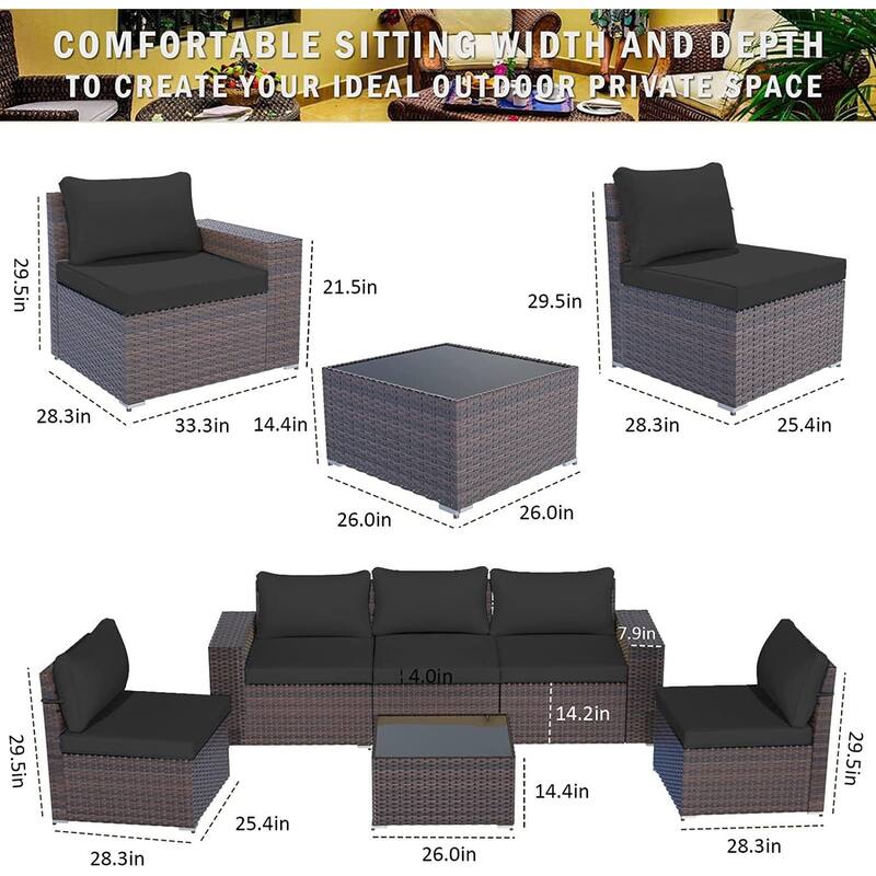 Delnavik Patio Furniture Set Sofa 6-Piece Wicker Sectional Sofa Set, Outdoor Furniture Rattan Patio Sofa Conversation Set