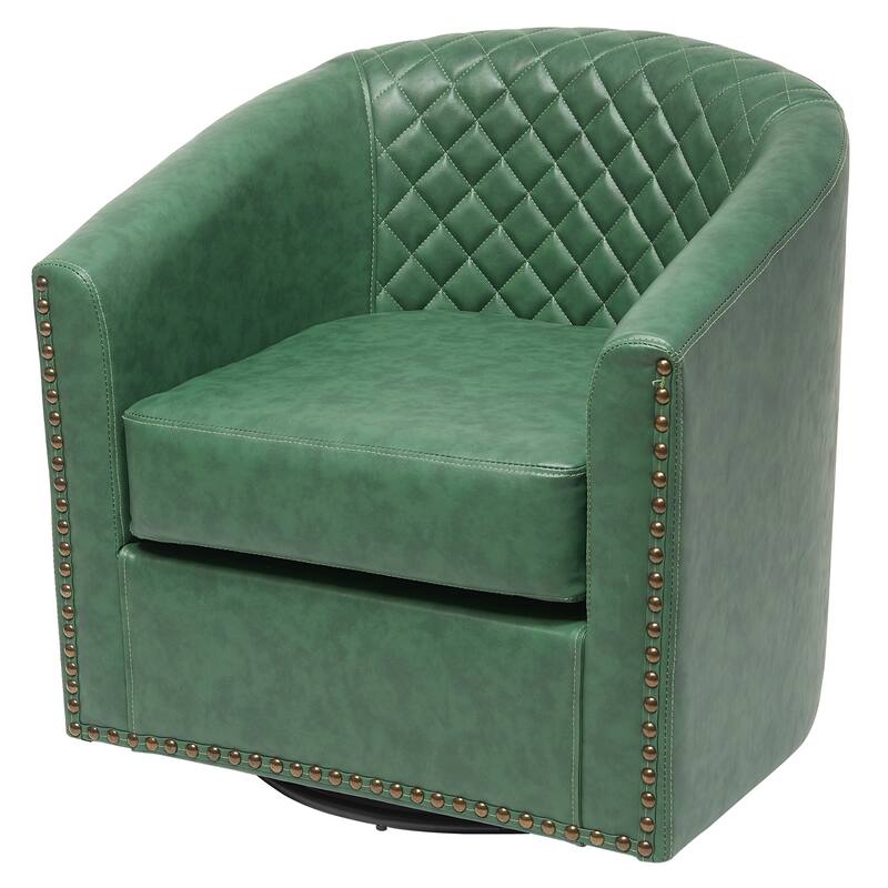 KINWELL 29" Wide Tufted PU Leather Swivel Barrel Chair