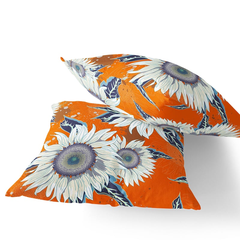 HomeRoots Set of Two 16" X 16" Red and White Blown Seam Floral Indoor Outdoor Throw Pillow - 16.00' X '16.00' X '5.00