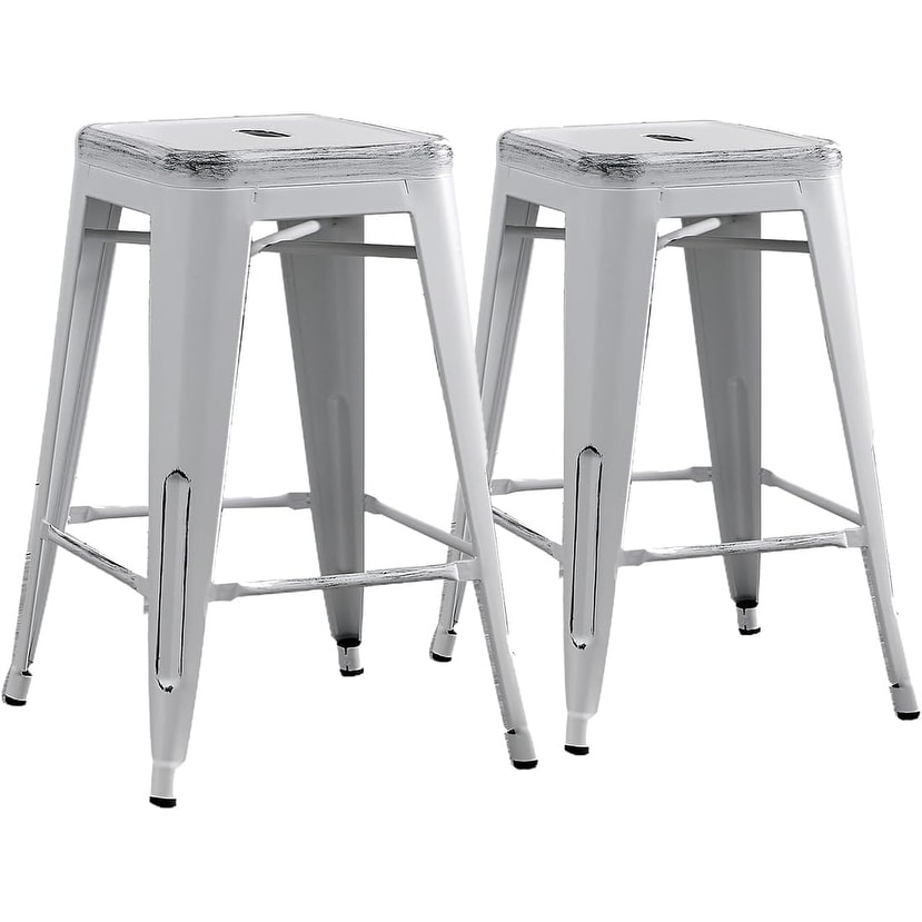 24" Backless Modern Light Weight Industrial Contemporary Metal Bar Stools Without Back and 4 Leg Design (Set of 2)